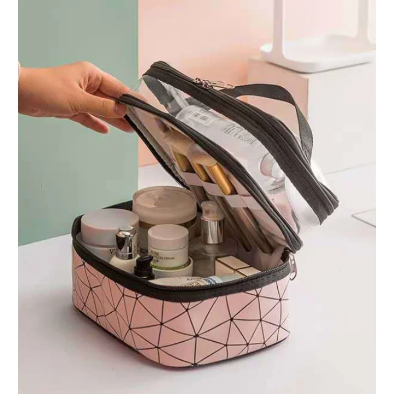 

Многофункциональная двойная прозрачная косметичка, женская косметичка, вместительный дорожный органайзер для косметики, хранение туалетных принадлежностей