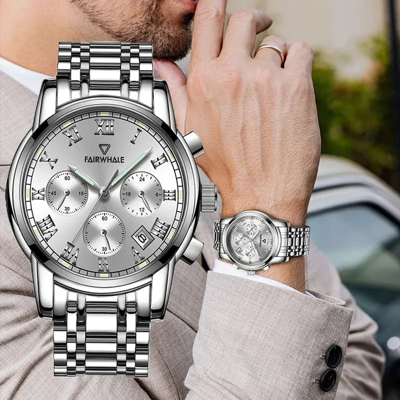 

Mark Fairwhale Men's Watch Business Quartz Classic 41mm Wristwatch Multifunction Calendar 30M Waterproof Watches relojes 5010