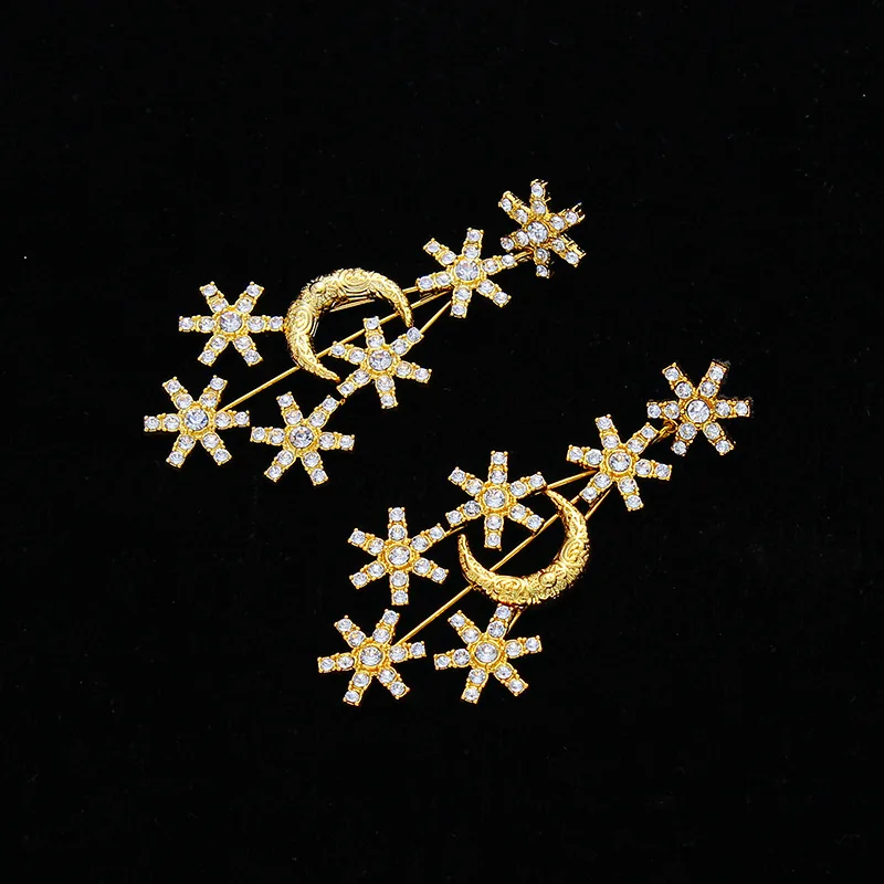 

Shiny stars and moon stud earrings exaggerated catwalk show Luxury dinner jewelry