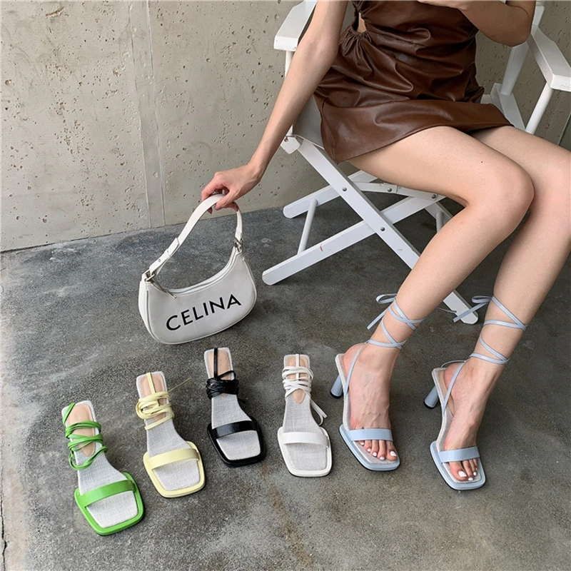 2022 Ladies Summer Fashion Sandals High Heels Narrow Band Ankle Strap Casual Outdoor European And American Style Sandals