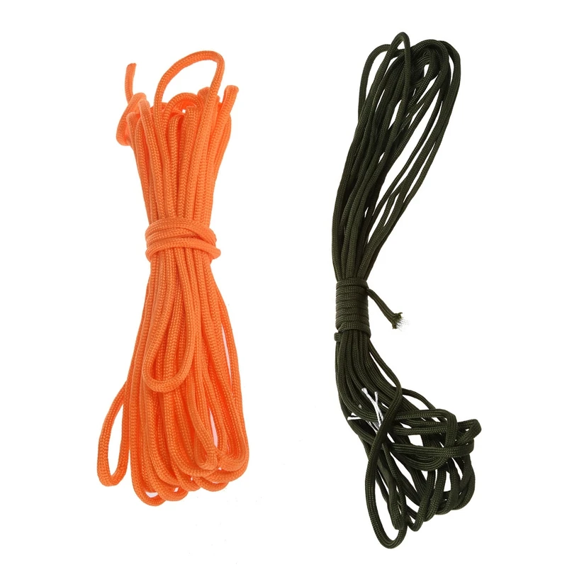 

2X Paracord 550 Parachute Rope 7 Core Strand For Climbing Camping Buckle Rope Orange 50FT & Dark Green 25FT