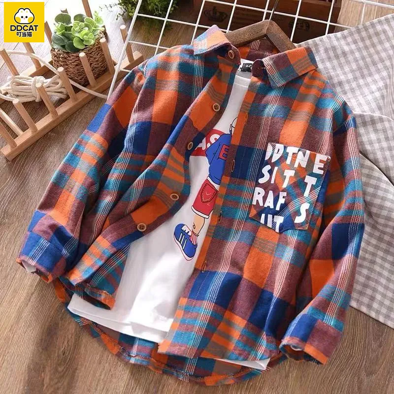 

Детская одежда рубашки для мальчиков Одежда для новогодней весны и осени клетчатый Топ для мальчиков для малышей для иностранцев Детские рубашки