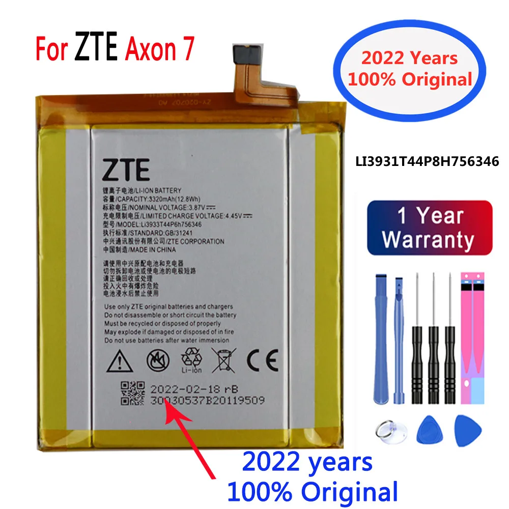 

2022 Years 100% Original Battery LI3931T44P8H756346 For ZTE Axon 7 A2017 7S A2018 5.5inch 3320mAh Phone Phone Battery + Tools