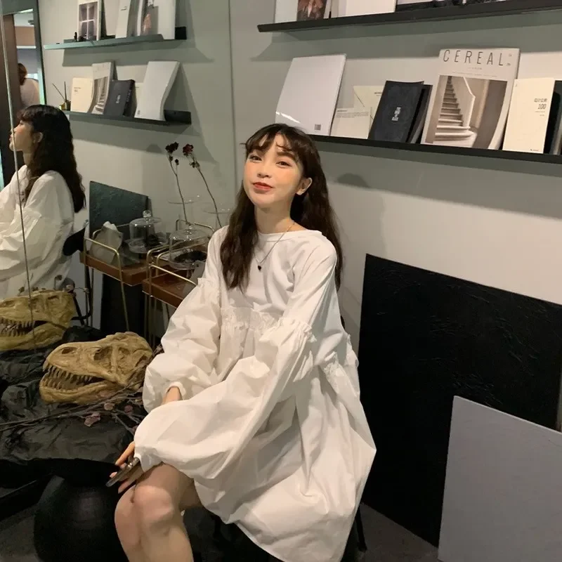 

Платье-мини с длинным рукавом-фонариком, свободного покроя