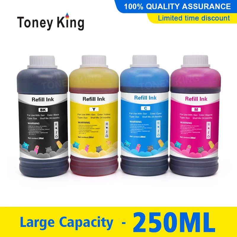 

Toney King 250 мл система CISS заправляемые красящие чернила универсальные чернила для принтера совместимые с HP Canon Epson Brother чернильные картриджи дл...