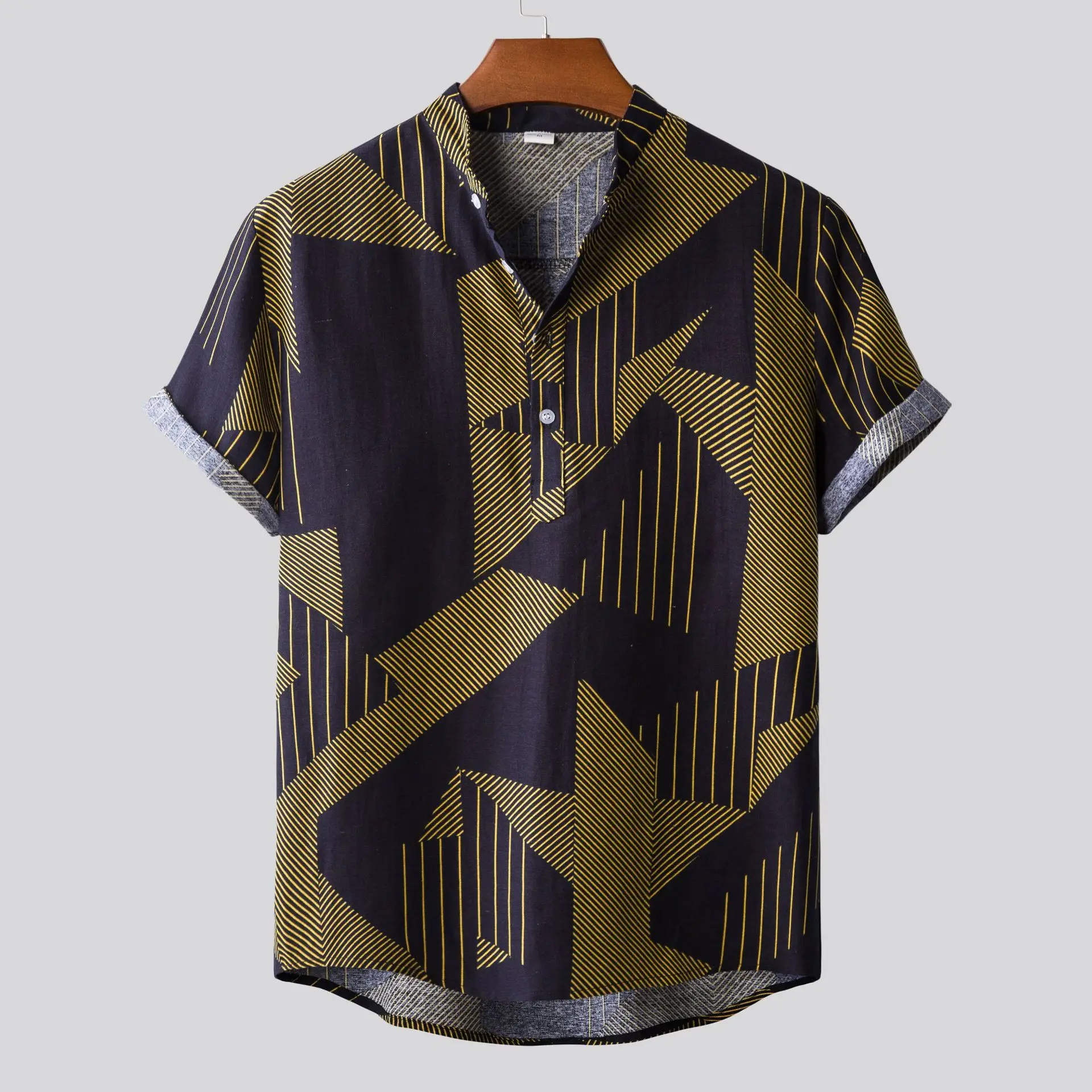 Men'S Shirt 3d Print Undies Standing Collar Shirts Casual Short Sleeved Oversized Blouse Streetwear Tees Top Summer Men Clothing