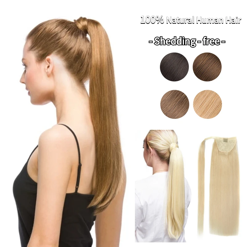 Ponytail Human Hair  Extensions Blonde Brown Black Wrap Around Clip in Hair Extensions Natural Remy Hair 12-26Inchh