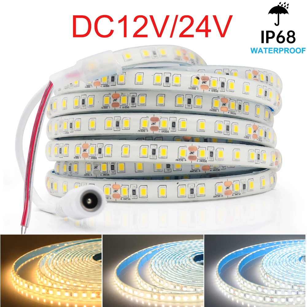 

IP68 LED Strip Lights DC12V 24V 2835 120LEDs/m Flexible Adhesive Outdoor Lamp 3000K 4000K Waterproof For Swimming Pool Garden