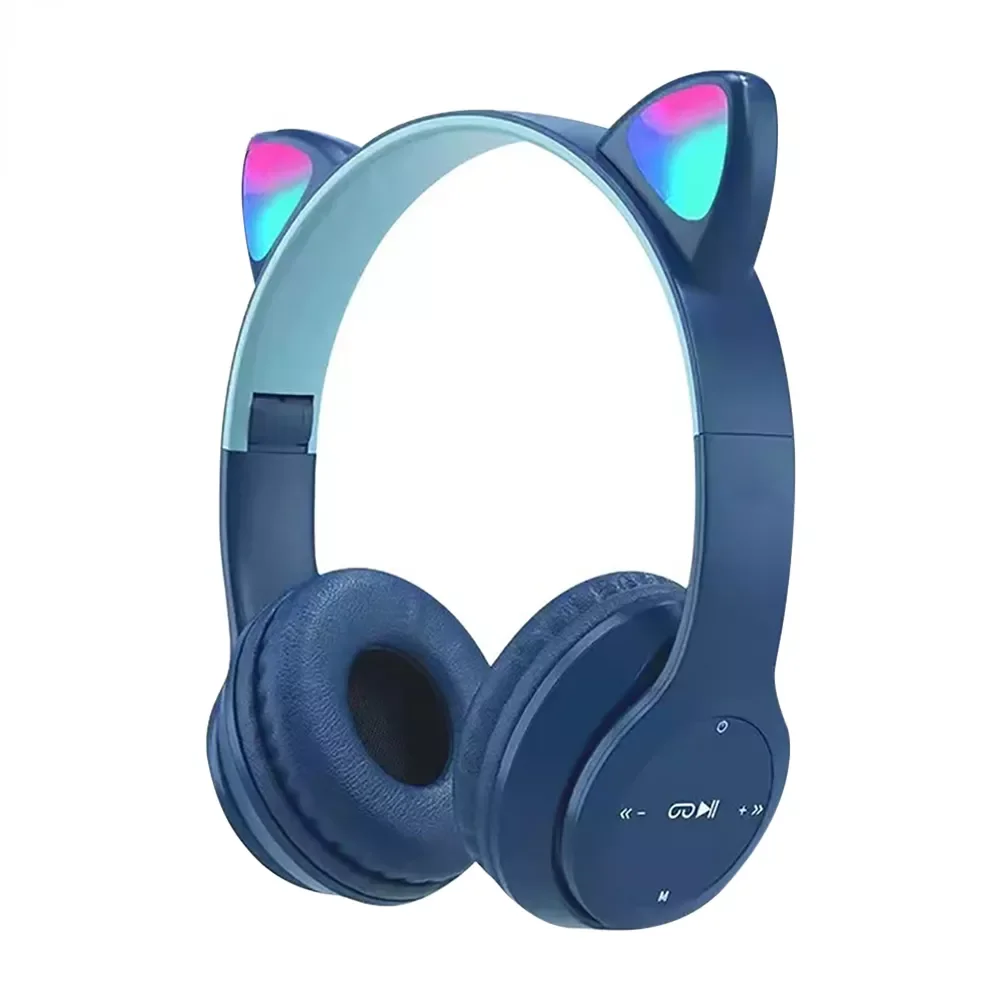 Enlarge Headphones Bluetooth-compatible Headset Earphone Wireless LED Kid Girl Stereo Foldable Sport Earphone Mic Headset Cute Cat Ears