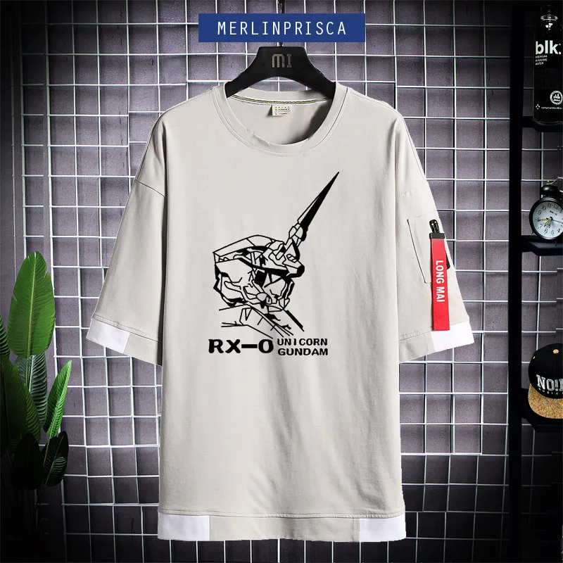 Gundam Mobile Warrior Short Sleeve Anime Peripheral Unicorn Zaku Men's and Women's T-shirt Trendy Casual Clothes Ne