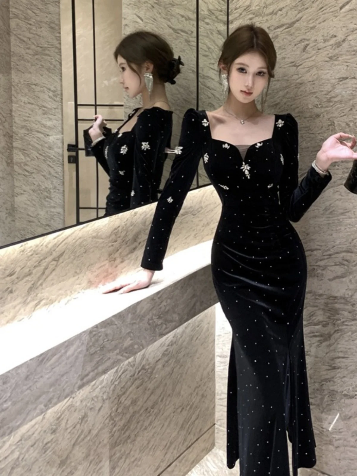 Французское светское темпераментное платье High Sense Light Luxury Вечернее Тяжелая