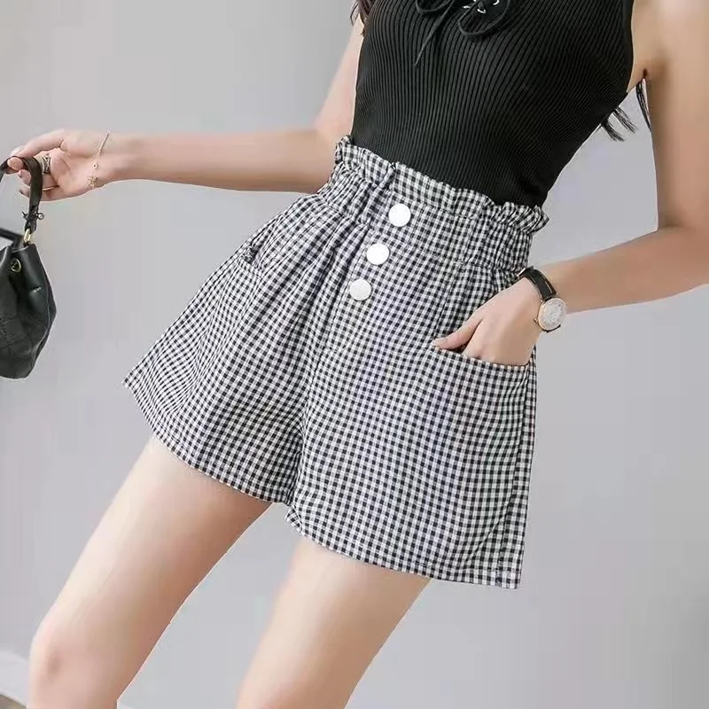 Elastic Waist Wide Baggy Short Pants for Women To Wear Loose Plaid High Womens Shorts Streetwear Normal Outdoor Trend 2023 XL Xl