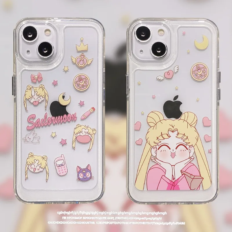 

Cute Space Sailor Moon Transparent Phone Cases For iPhone 13 12 11 Pro Max XR XS MAX X Back Cover