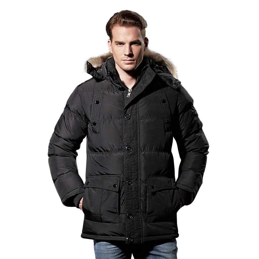 Boy Black Cotton Quilted Jacket Oversize Xxl Men Winter Parkas Puffer Jacket Button Up Overcoat Detachable Faux Fur Hooded Parka