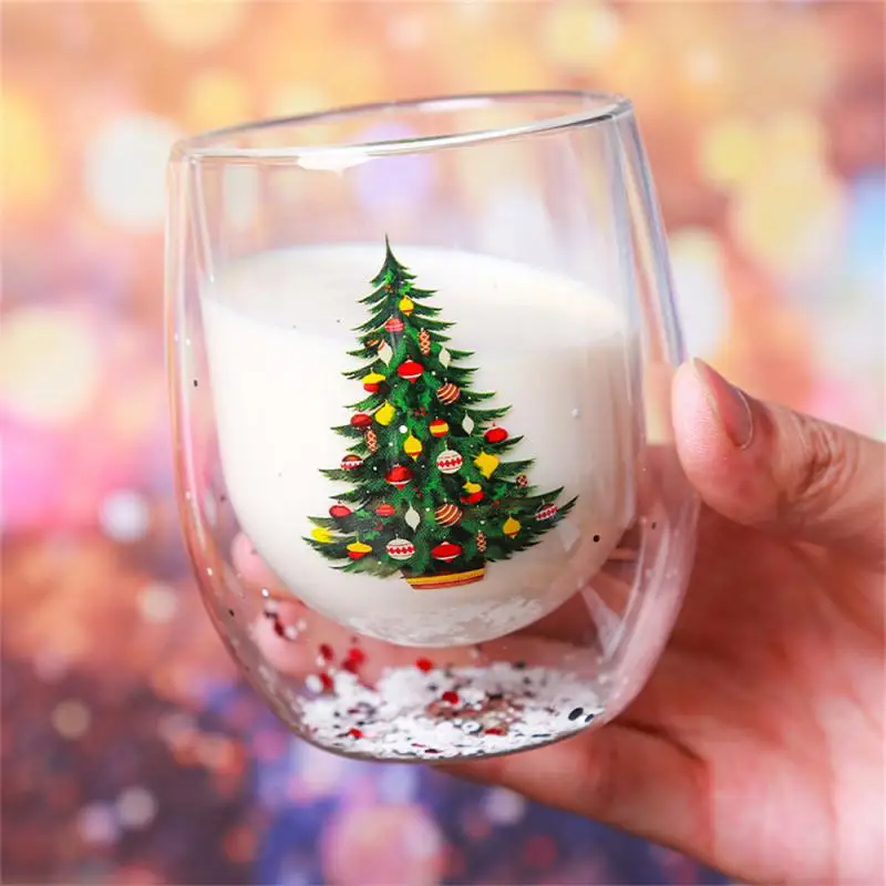 Рождественская стеклянная чашка с двойными стенками термостойкая для воды