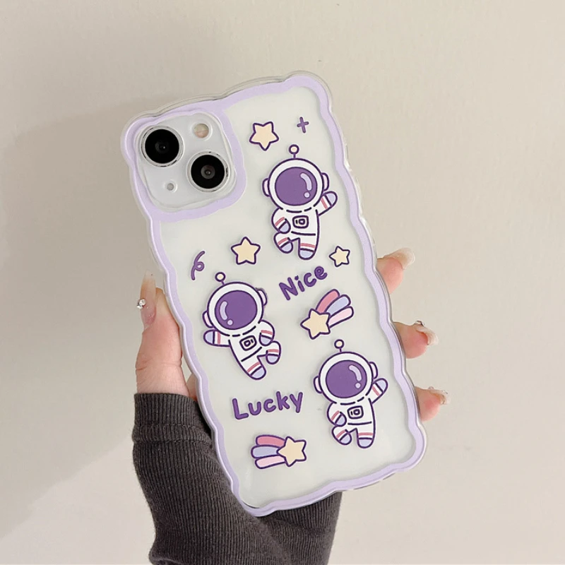 

Cute Star Astronaut Wave Frame Clear Phone Case For iPhone 13 11 12 Pro X XR XS Max 13MINI 7 8Plus Shockproof Cartoon Soft Cover