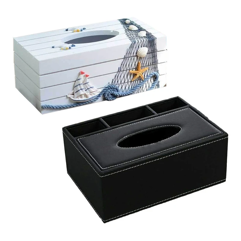 

1 Pcs Leather Tissue Box Desktop Organizer & 1 Pcs Mediterranean Style Marine Series Tissue Box