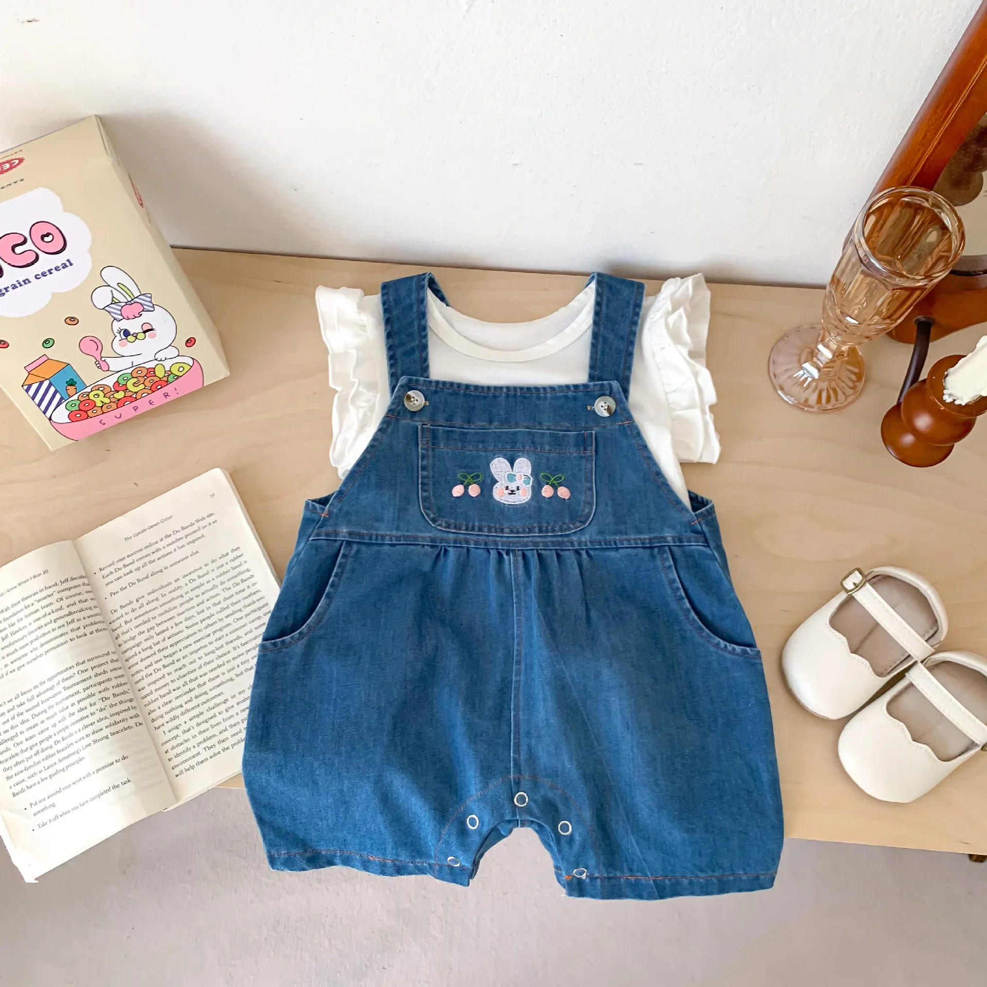 

Baby Summer Clothes for Girl Cute Bunny Embroidery Overalls T-shirts Denim Infant Jumpsuit Cotton Kids Tees Outfit 0-3 Years Old