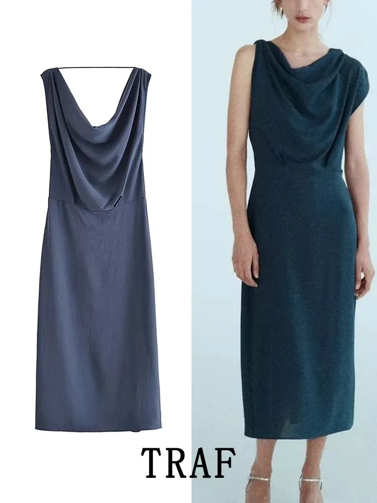 

Платье-миди женское летнее длинное с драпировкой, без рукавов