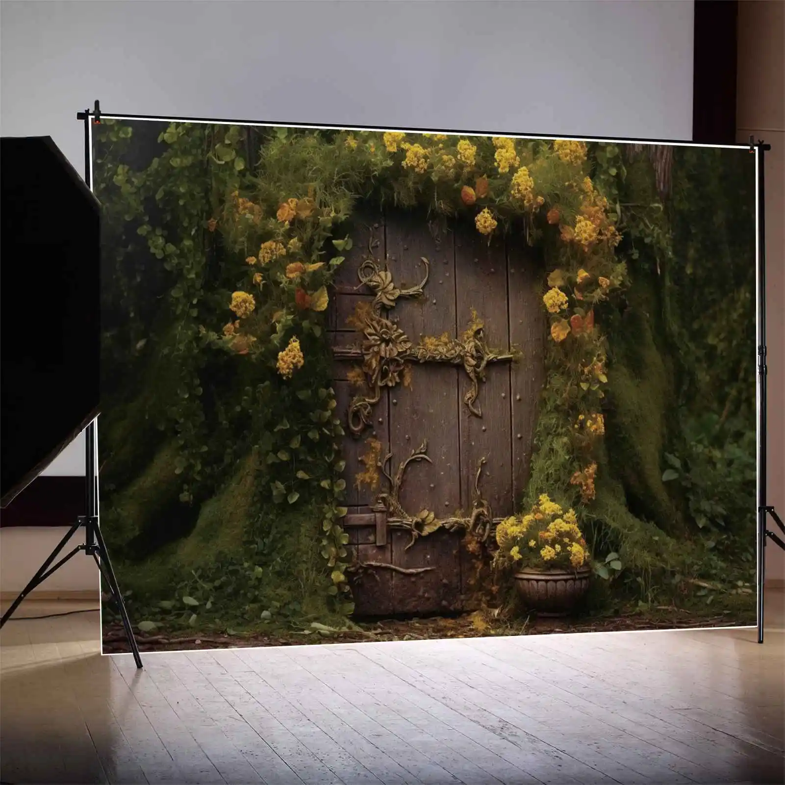 

Фон MOON.QG с изображением зеленой травы, цветов, стен, деревянных дверей, ворот, декор на день рождения, фон для детской кабины с изображением горного леса
