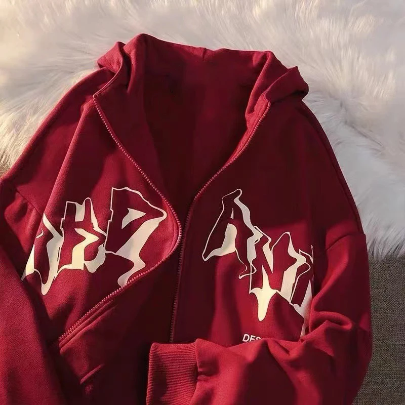 

Y2k Embroidery Hoodies Women American Hooded Retro Embroidery Sweatshirts Lady Men Japanese Trend Embroidery Lady Zip Up Casual