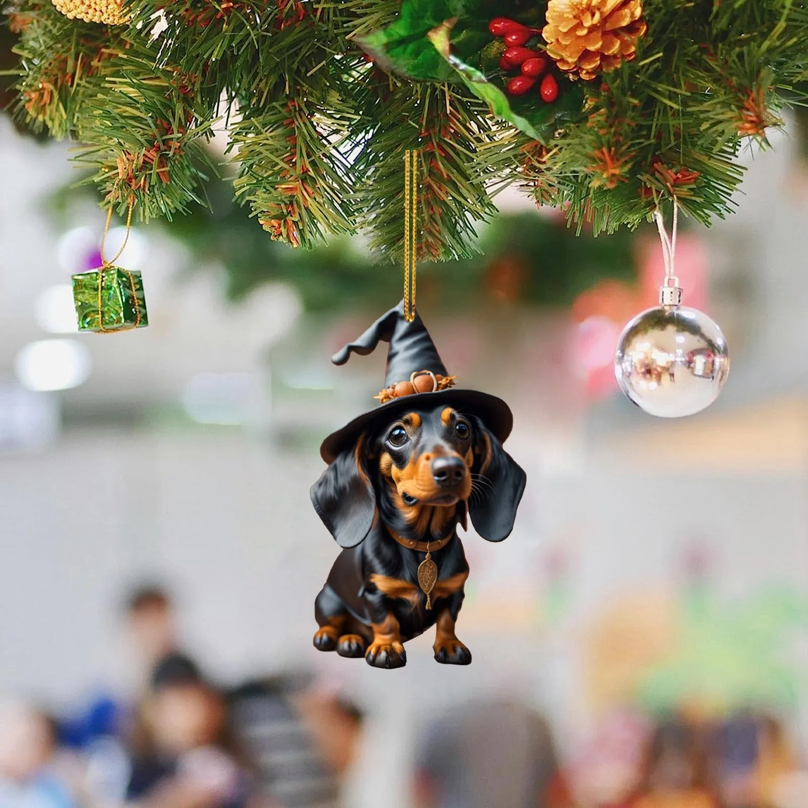 Cute Cartoon Witch Hat Dog Pendant Halloween Christmas Tree Hanging Ornaments Home Window Car Holiday Party Decoration Gifts