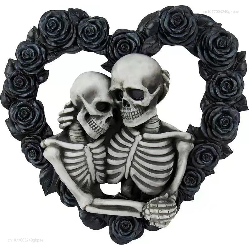

2024 Halloween Decor Dark Collection Ghost Lovers Flat Acrylic Black Rose Garland Pendant Gothic Skull Love Home Decoration