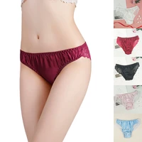 m 2xl 5colors lace silk splicing pure panties soft breathable smooth elegant women summer thongs knickers