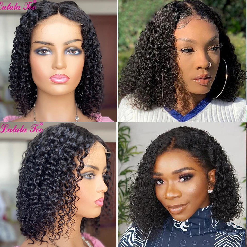 

4x4 lace Closure Wig Brazilian Curly Human Hair Wigs 130% Density Short Bob Wig Lace Front Human Hair Wigs 10-12inch Hair