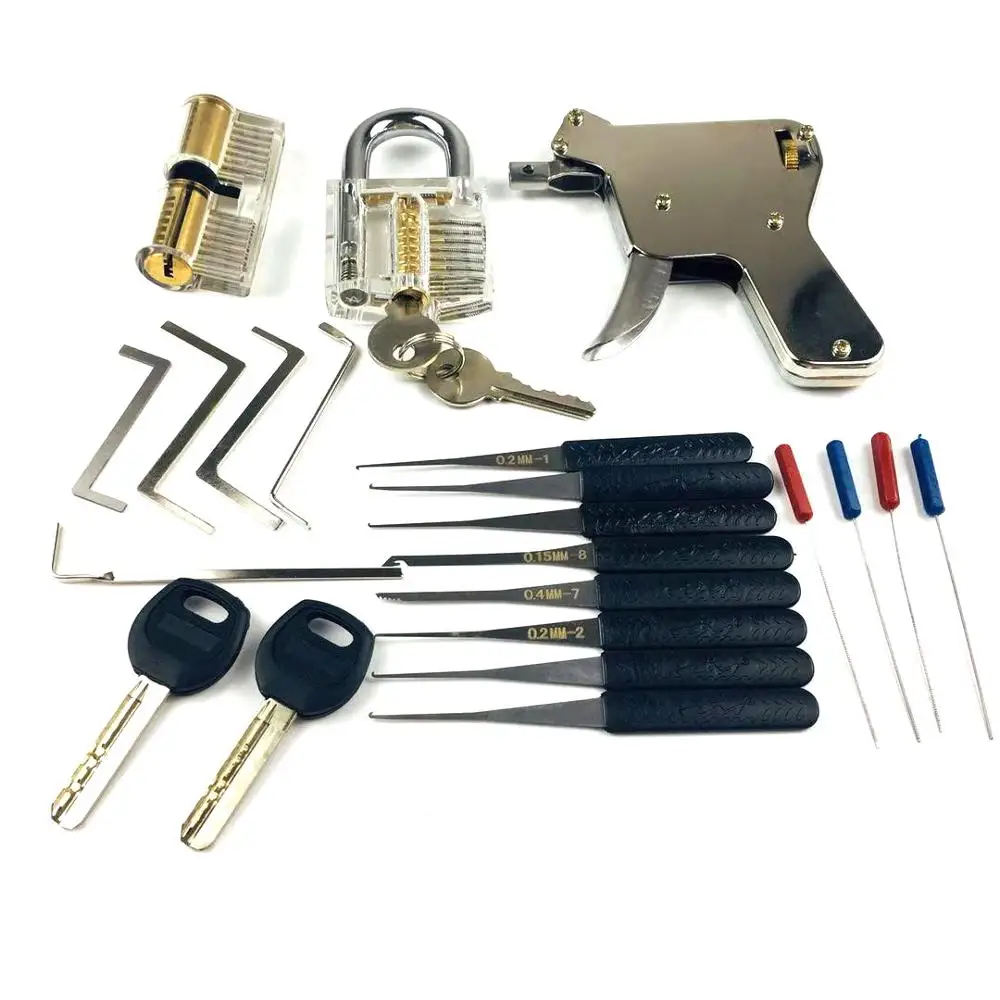 

New Mini Locksmith Tools Practice Clear Lock Kit With Broken Key Extractor Wrench Tool Removal Hook Hardware With Various Locks