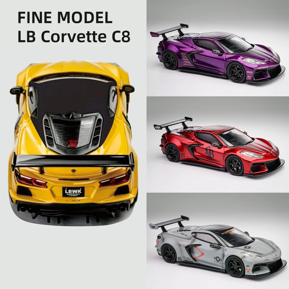 Фото Коллекционная модель автомобиля Fine Model 1/64 LB Corvette C8 из литого металла, лимитированная серия, с демонстрационным футляром №1