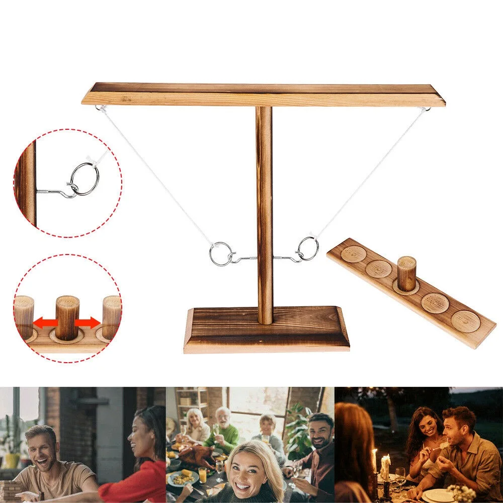 

Wooden Hook & Ring Toss Game with Shot Ladder Bundle Indoor & Outdoor Table Toy
