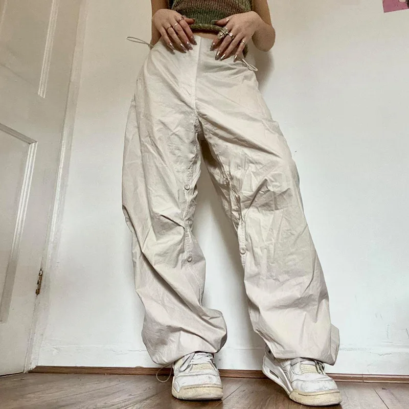 

Women's Summer Trousers Cargo Streetwear Baggy Sweatpants Y2K Oversized Low Rise Drawstring Pocket Casual Loose Wide Leg Pants