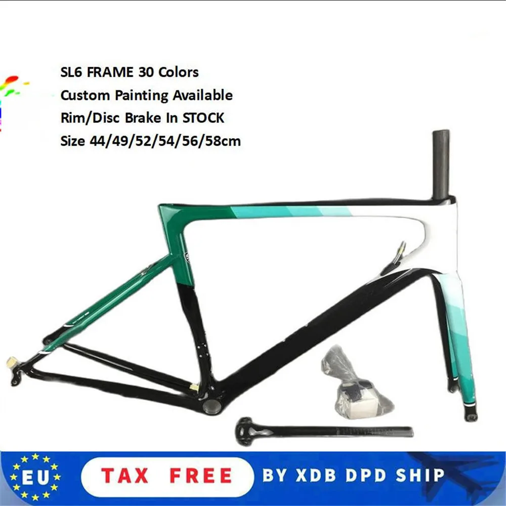 

T1000 NEW Rim Brake Sl6 Carbon Road Frame Green Glossy Bicycle Frameset Disc Road Bike Frame 30 colors