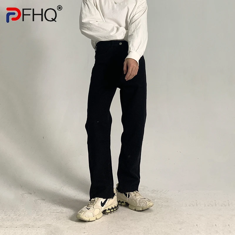 

PFHQ корейские стильные свободные прямые брюки до щиколотки, дизайнерские джинсы с вырезом, Blak Jeans 2023, повседневные Элегантные джинсовые брюк...