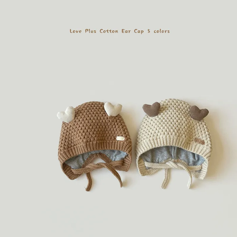 

Ins Korean Hat for Infant Baby Boy Girl Milk Tea Color Heart Type Toddler Cap Spring Autumn Thicken Cotton Newborn Beaine