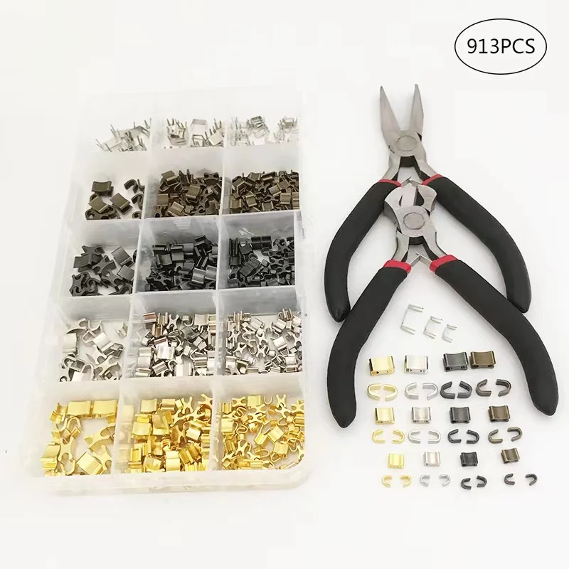 

913Pcs/Set Metal Zipper Stopper For 3#/5#/8#Zip U Code Non-slip Zippers Upper Stop Tail Clip Buckle Zip Repair Kit
