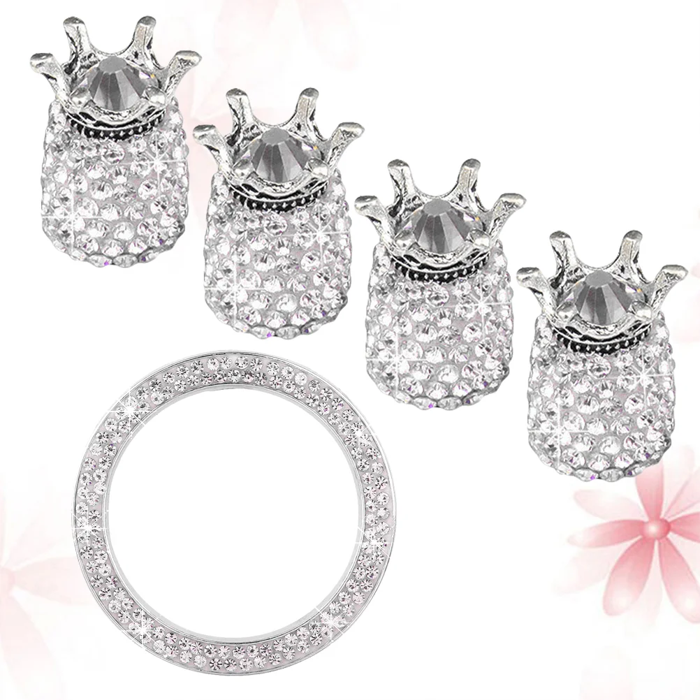 

4pcs Stem Caps Rhinestone Caps Universal Tire Bling Car Accessories with 1 Piece Ring Emblem Sticker for Ignition Engine Auto