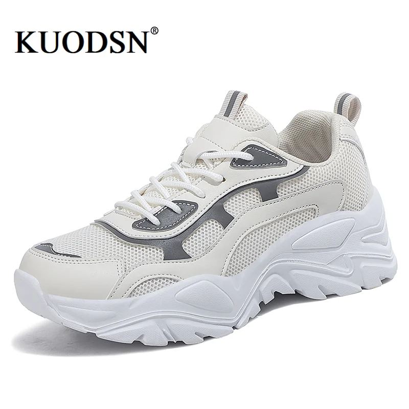 

Кроссовки женские сетчатые на платформе, повседневная обувь на массивной подошве, светоотражающие удобные, на толстой подошве, белые, осень