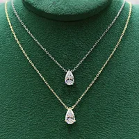 Fashion Simple Style Necklace 925 Sterling Silver Inlay Pear Shaped Created Diamond Pendant Plated Gold Chain High-end Jewelry