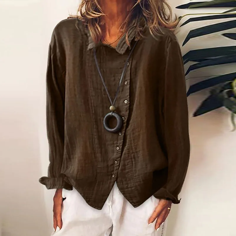 

2022 Office Casual Long Sleeve Women Blouses Elegant Simple Loose Straight Tops Spring Autumn Fashion Polo Collar Botton Shirts