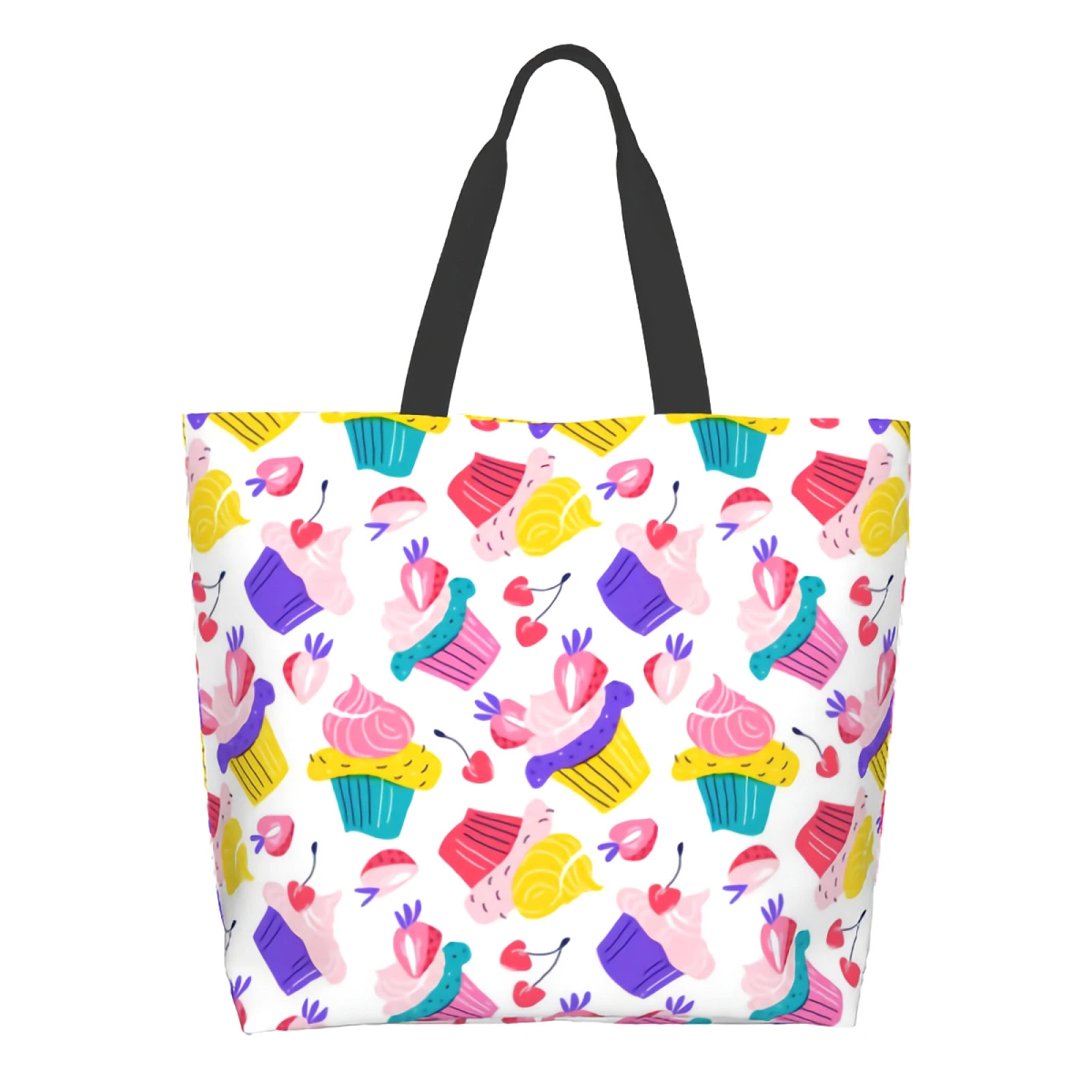 

Cute Cupcake Canvas Tote Bag for Women Weekend Kitchen Reusable Grocery Bags Bulk Large Casual Shopping Shoulder Handbag