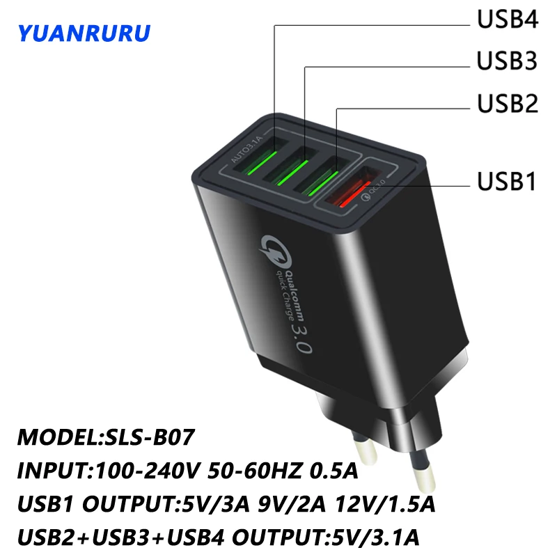 Зарядная станция с вилкой для ЕС и США быстрое зарядное устройство USB-разъемом 3 0