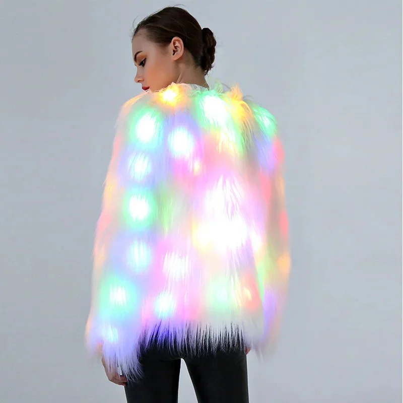 

Women Faux Fur LED Light Coat Christmas Costumes Cosplay Fluffy Fur Jacket Outwear Winter Warm Festival Party Club Overcoat