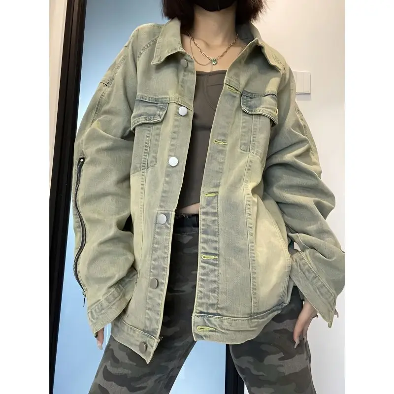 HHH Best Denim Coat Women Spring Vintage Loose Oversized Blue Ripped Long Jean Demin Jackets Cowboy Stud Jacket For Women Coats