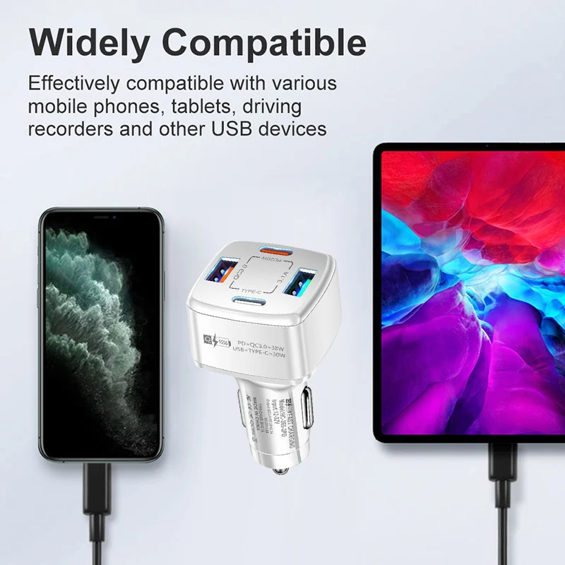 Автомобильное зарядное устройство с 4 USB-портами 68 Вт быстрая зарядка 0 QC4.0 QC3.0 QC Type
