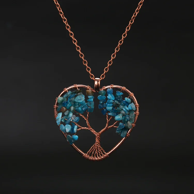 

Lucky Gold Chain For Men Multi Colors Handmade Tree of Life Gemstone Wire Braided Pendant Necklace heart pendant jewelry