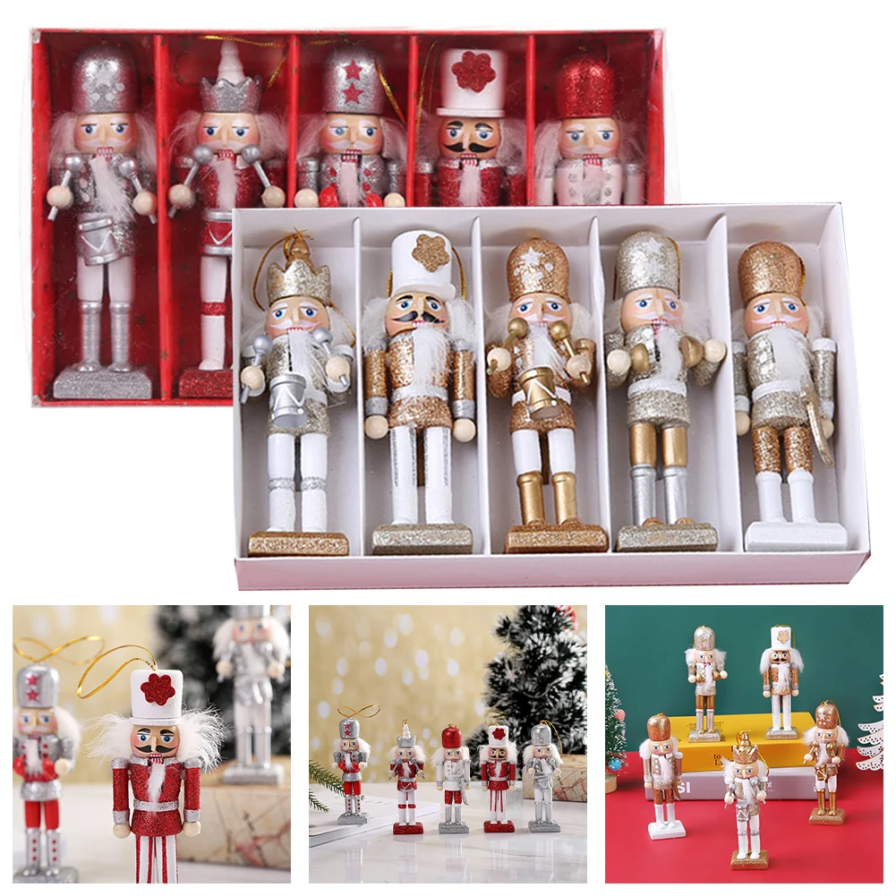 5 шт. деревянный Щелкунчик солдат-кукла подвеска в виде рождественской елки