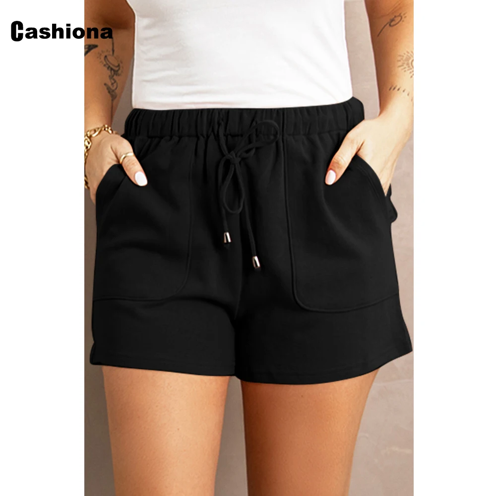Cashiona Plus Size Ladies Csaual Drawstring Shorts Pocket Design Short Bottom Sexy Women Clothing 2022 Summer New Beach Shorts