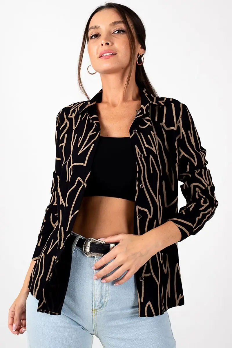 

Women's coffee wallet pattern long sleeve shirt ARM-20Y001002